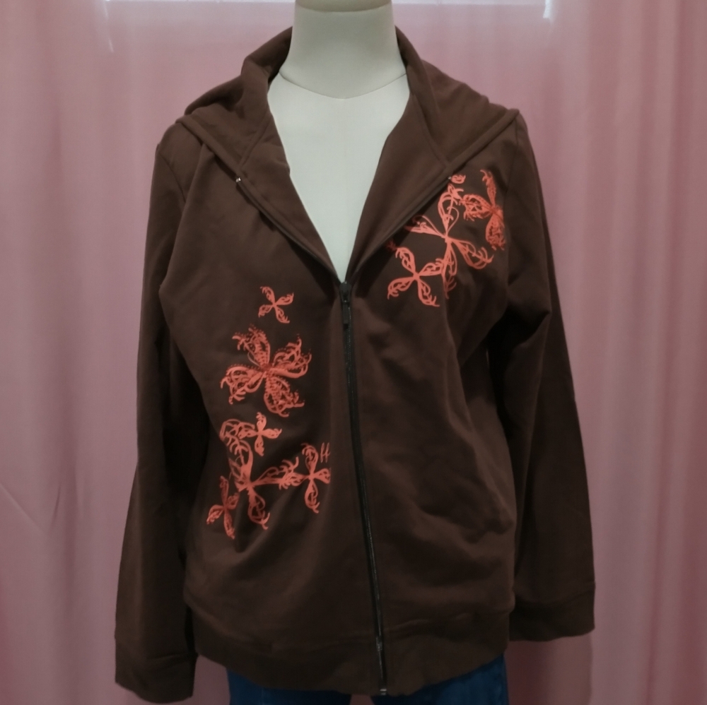 Y2K Brown Floral Oversized Hoodie (Medium)